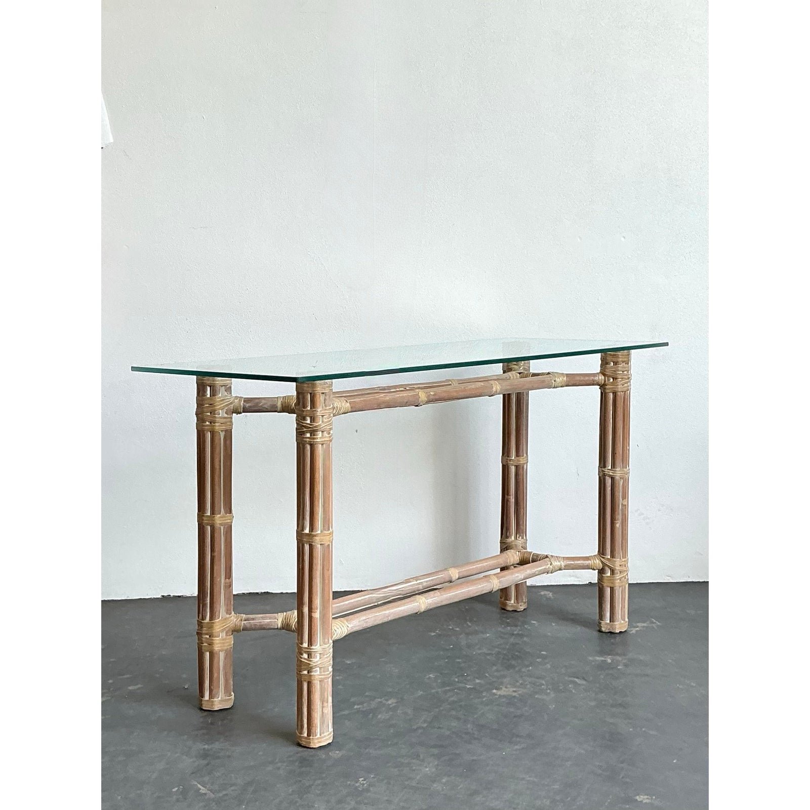 Vintage Bundled Rattan Console Table After McGuire - Back view