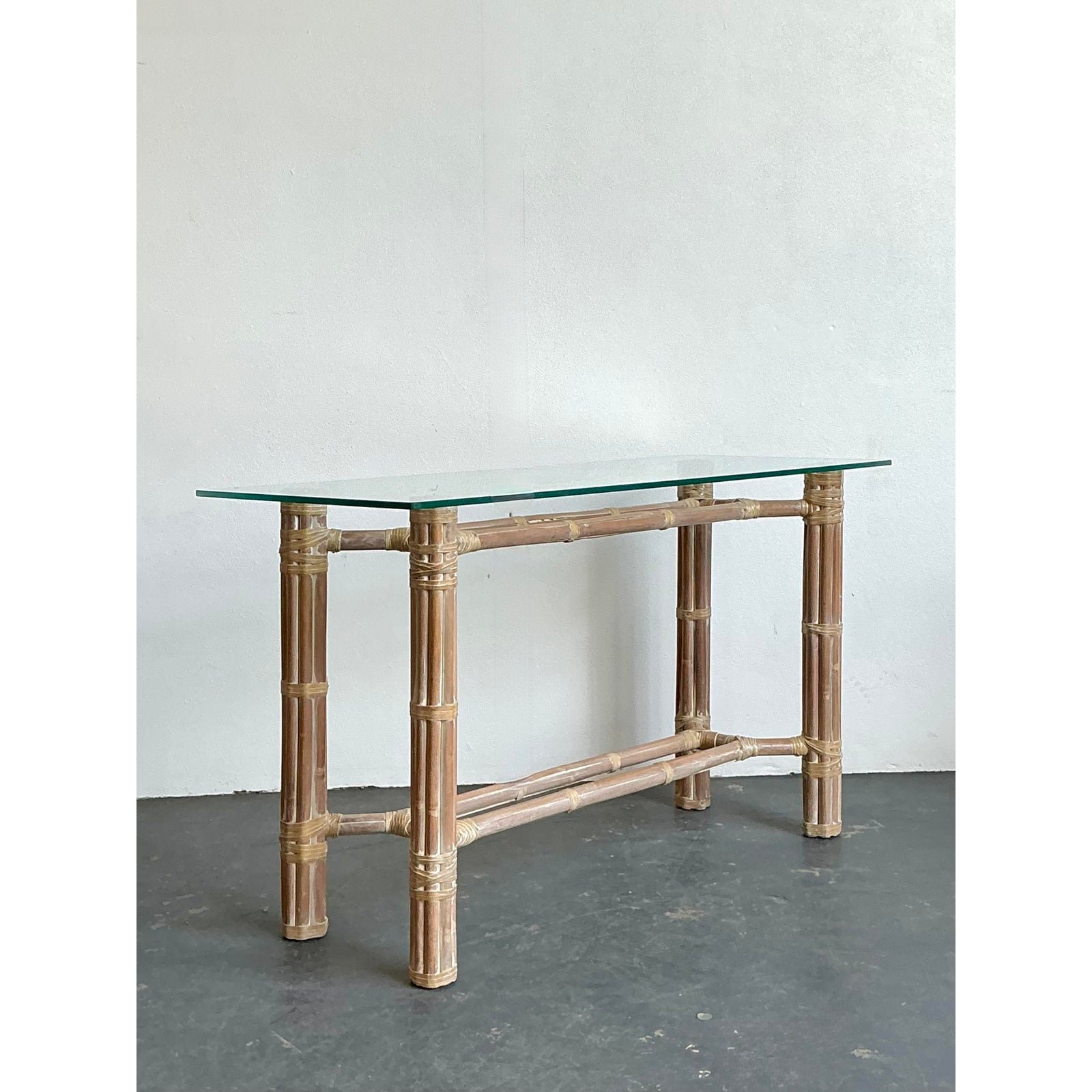 Vintage Bundled Rattan Console Table After McGuire - Side view