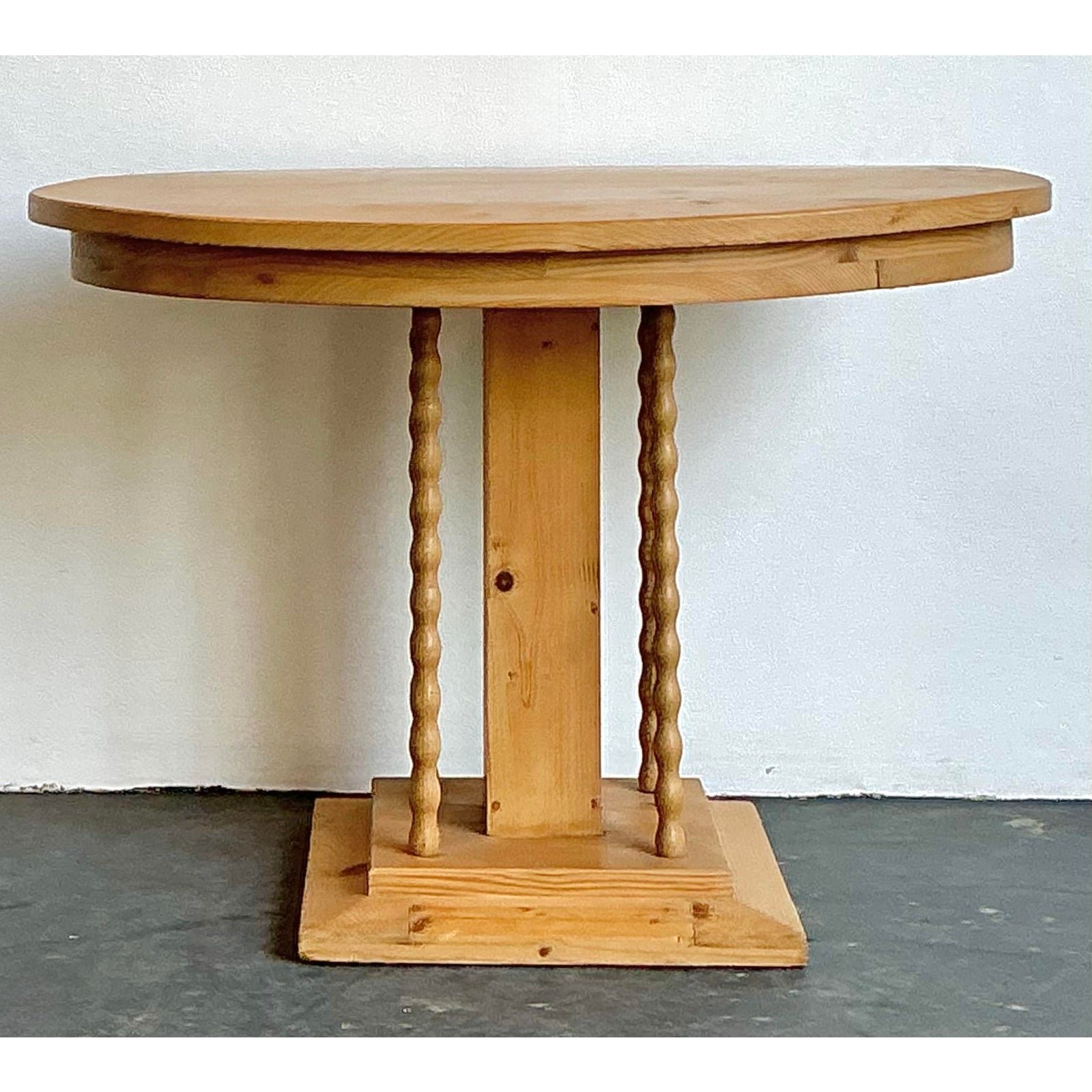Vintage Knotty Pine Turned Wood Side Table - Detail view