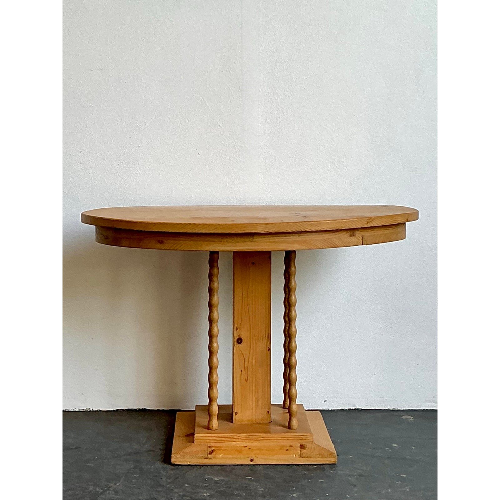 Vintage Knotty Pine Turned Wood Side Table - Side view