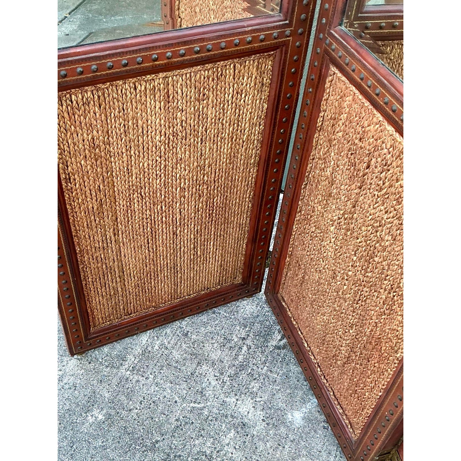 Vintage Maitland Smith Nailhead Leather Screen - Top view