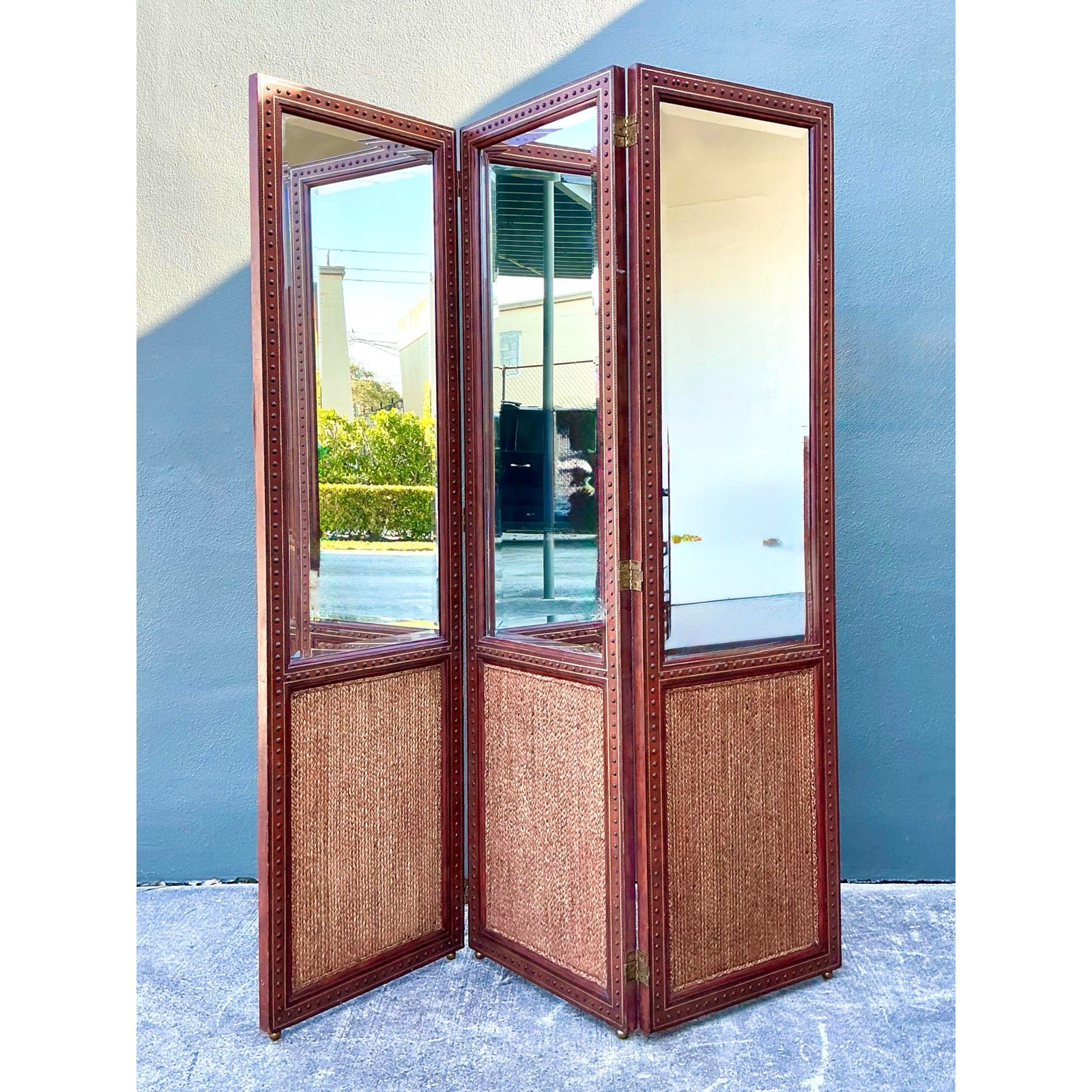 Vintage Maitland Smith Nailhead Leather Screen - Side view