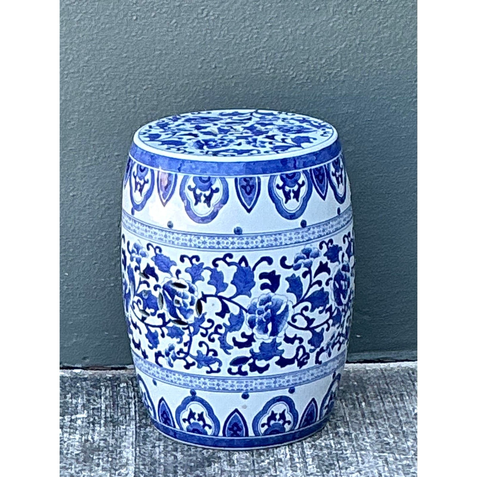 Vintage Asian Glazed Ceramic Garden Stool - Detail view