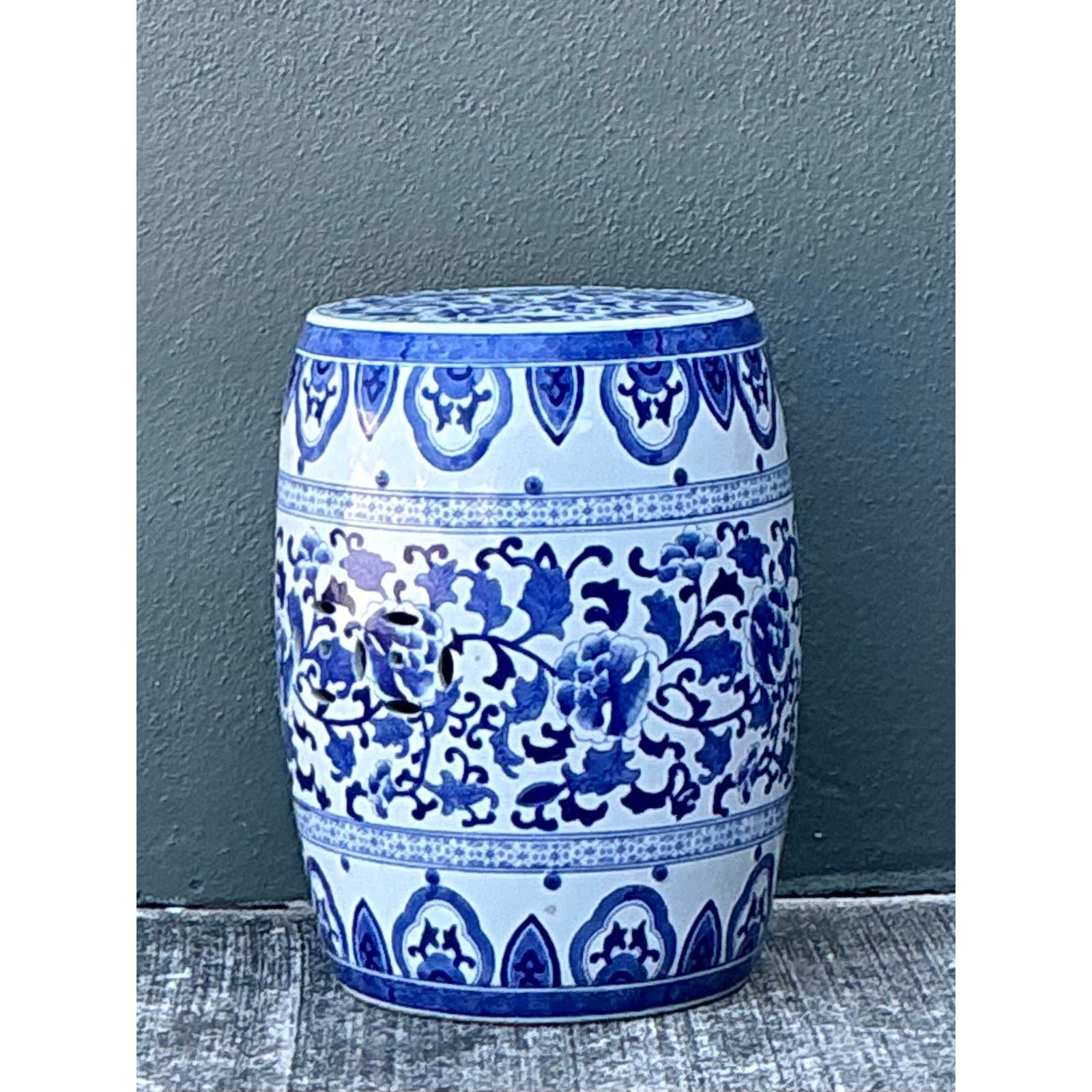 Vintage Asian Glazed Ceramic Garden Stool - Side view