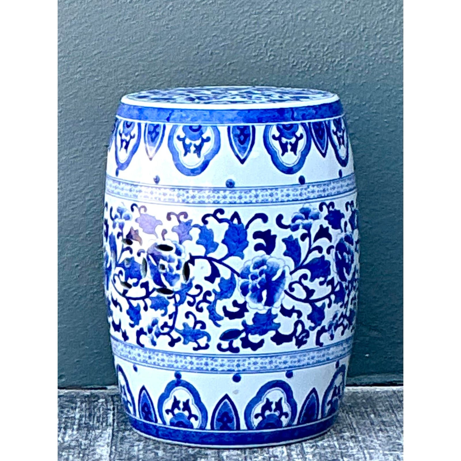 Vintage Asian Glazed Ceramic Garden Stool - Top view