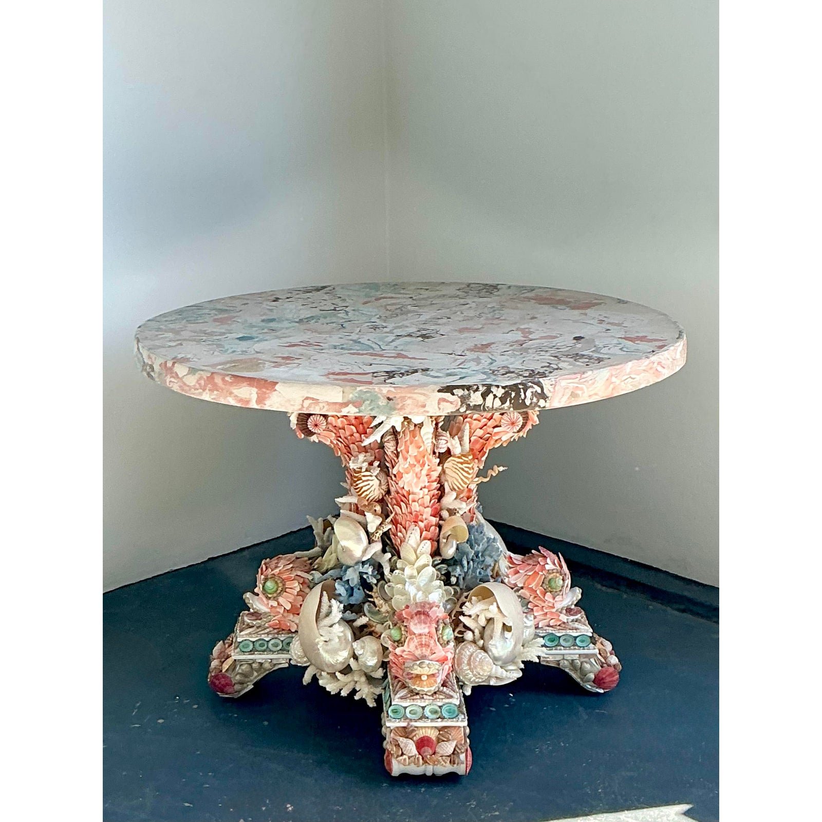 Vintage Hand Made Shell Table With Custom Scagliola Top - Top view