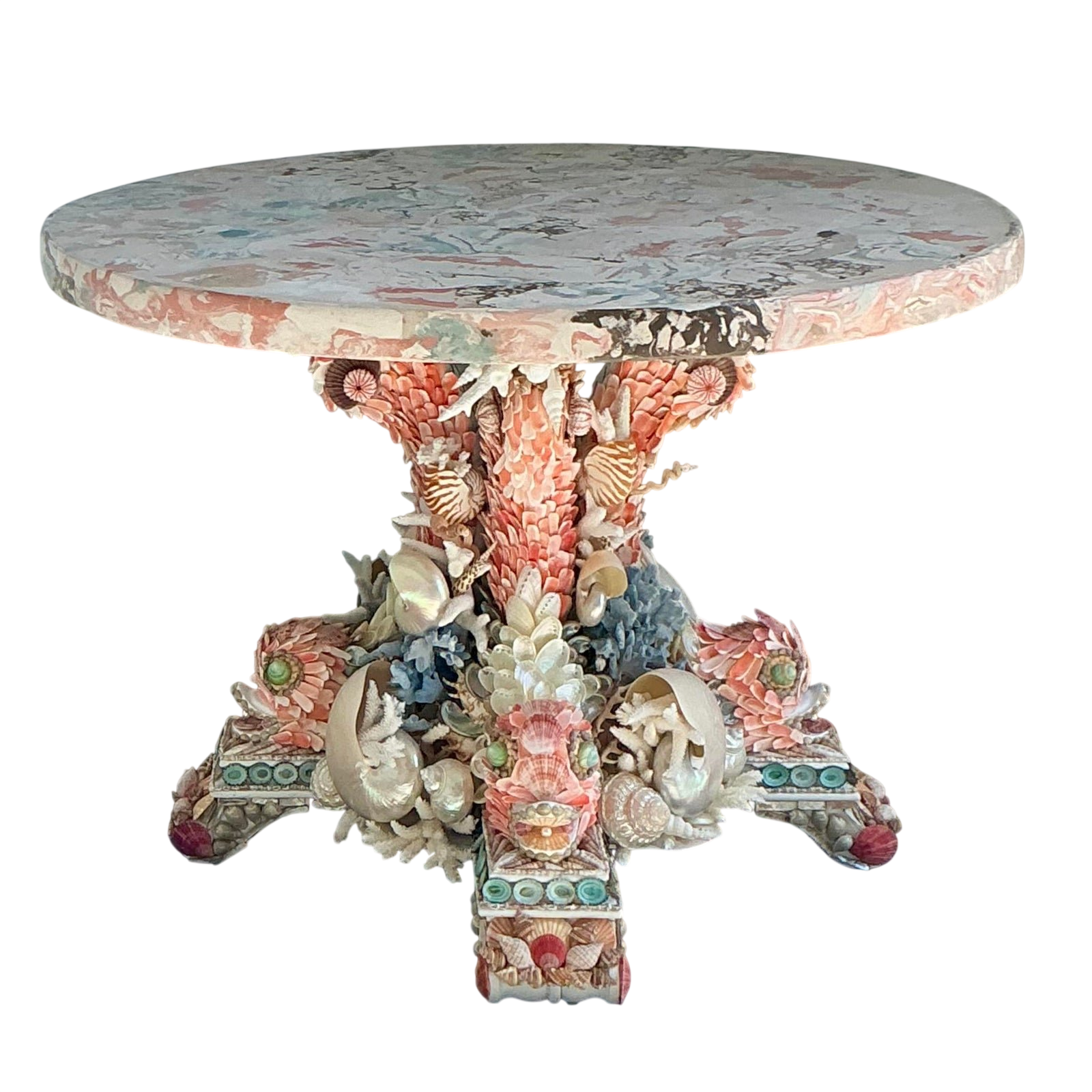 Vintage Hand Made Shell Table With Custom Scagliola Top