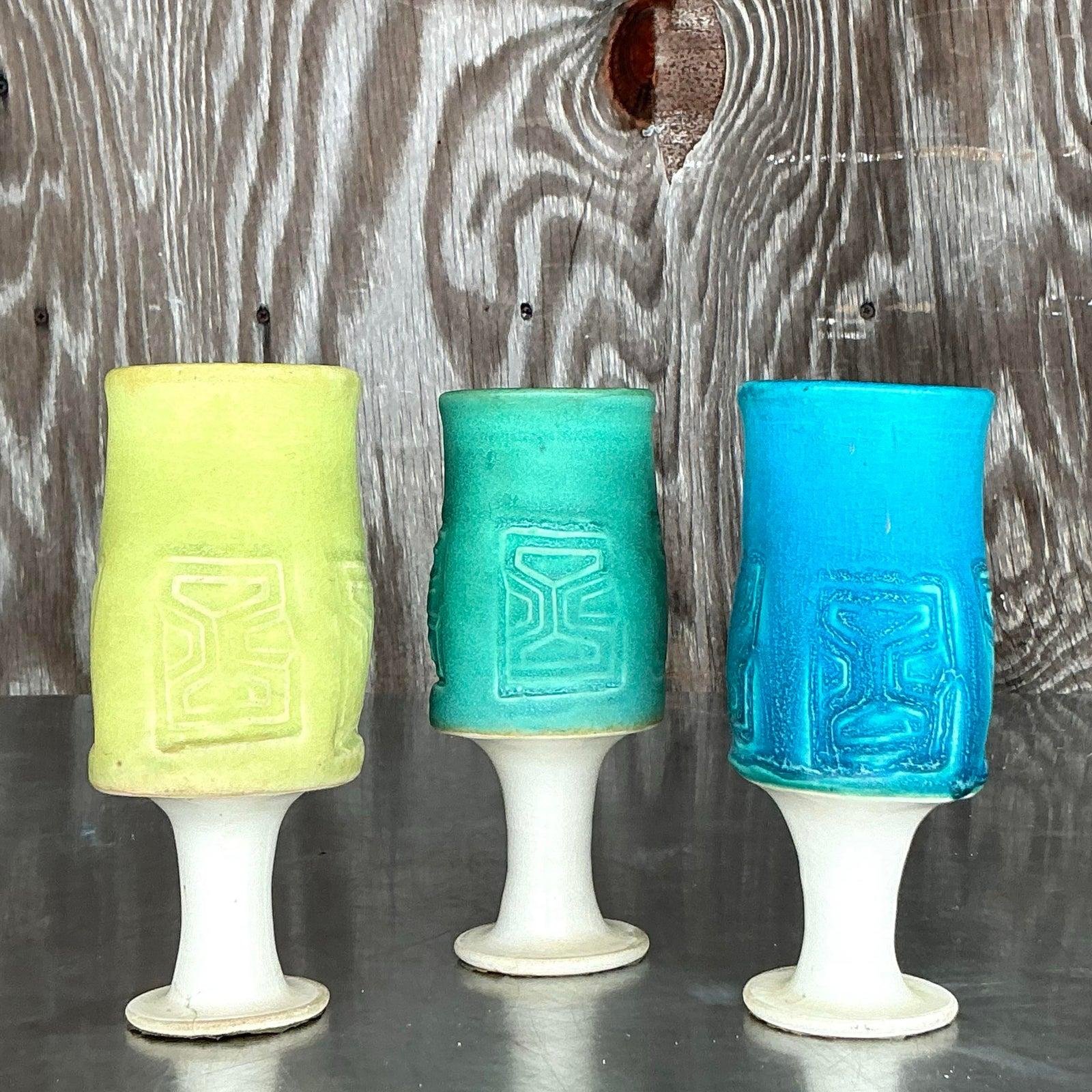 Vintage Mid-Century Modern Studio Pottery Pitcher Set- 11 Pieces - Side view