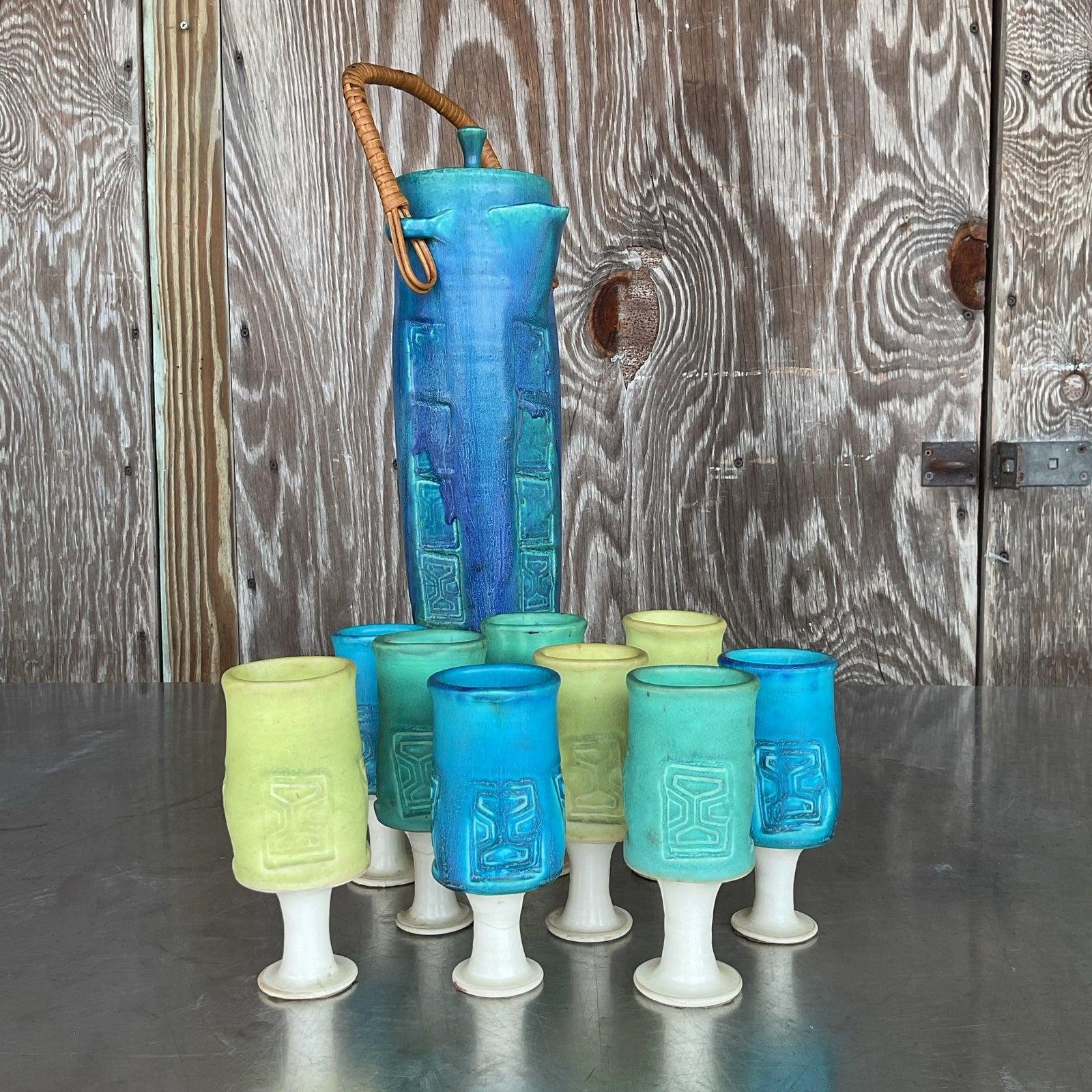 Vintage Mid-Century Modern Studio Pottery Pitcher Set- 11 Pieces - Back view
