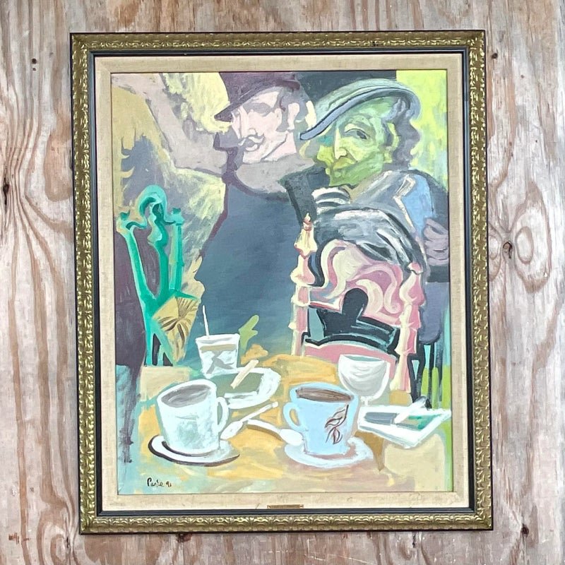 Vintage Boho Original Oil Painting on Canvas Signed - Detail view