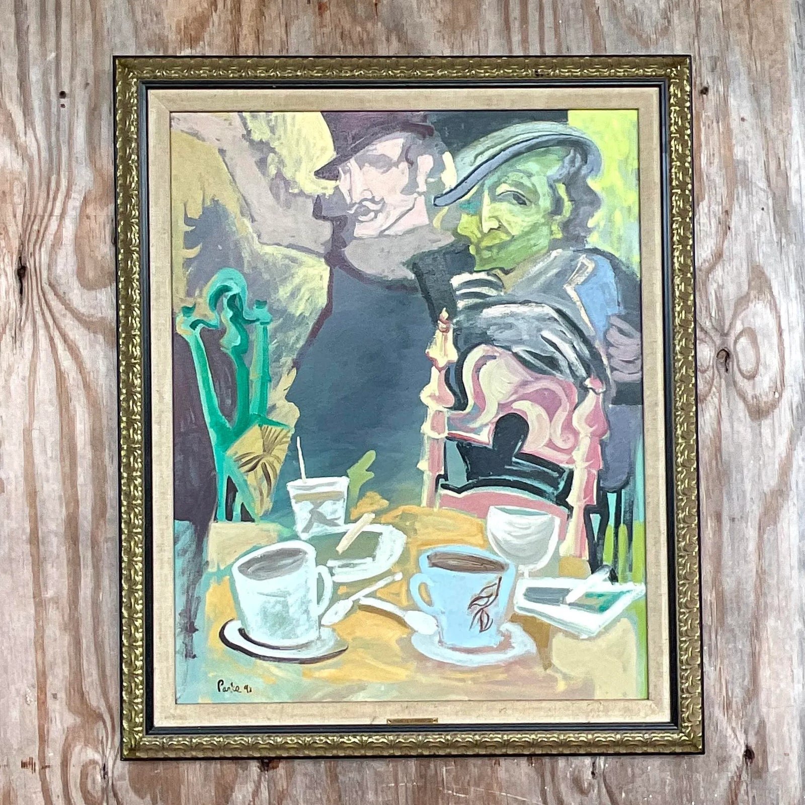 Vintage Boho Original Oil Painting on Canvas Signed - Side view