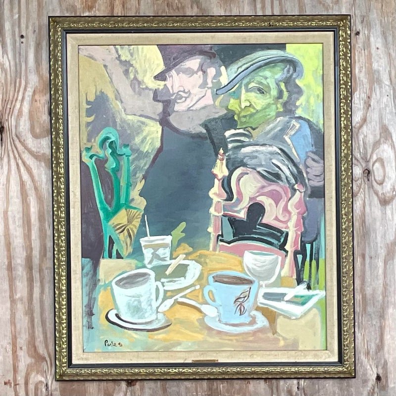 Vintage Boho Original Oil Painting on Canvas Signed - Back view