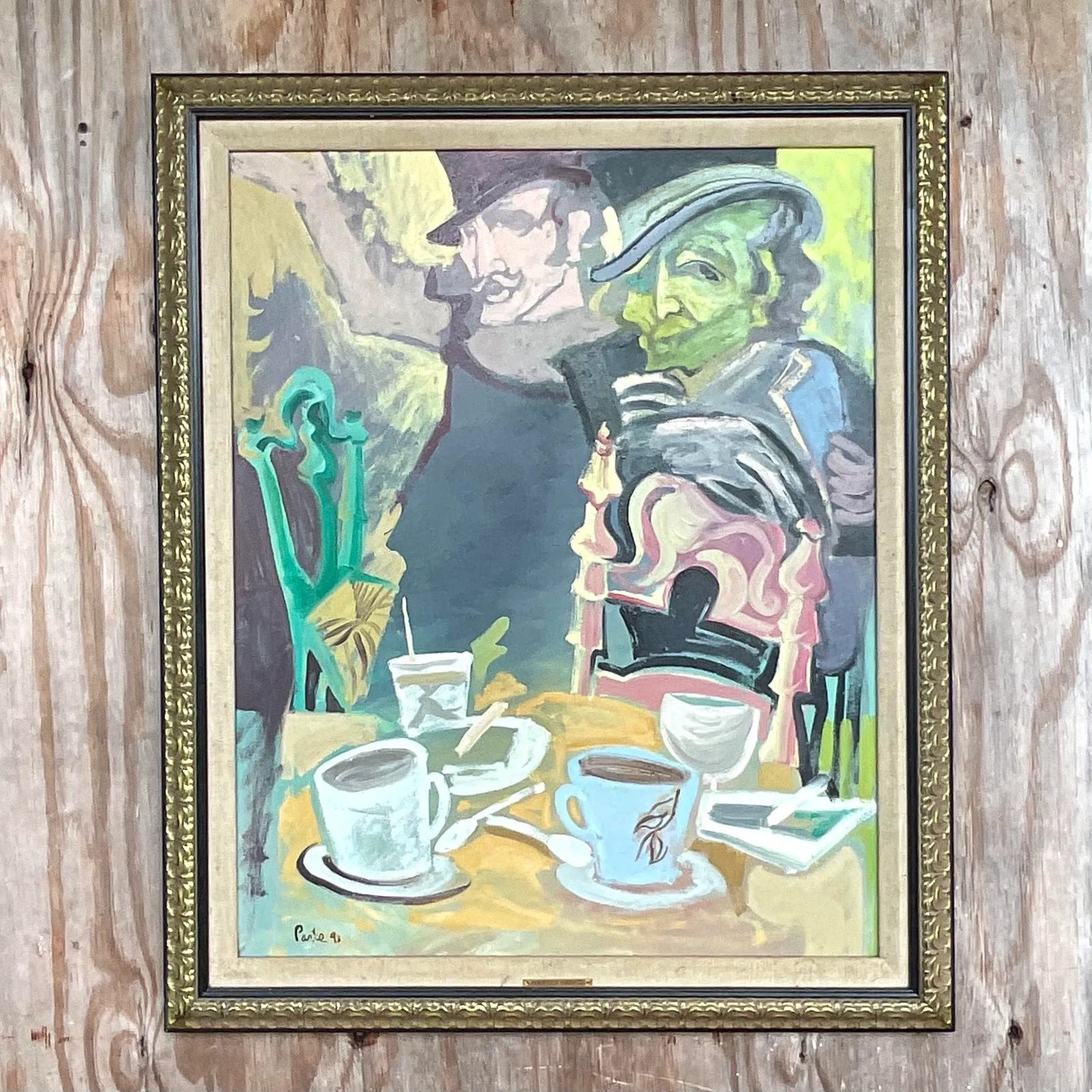 Vintage Boho Original Oil Painting on Canvas Signed - Top view