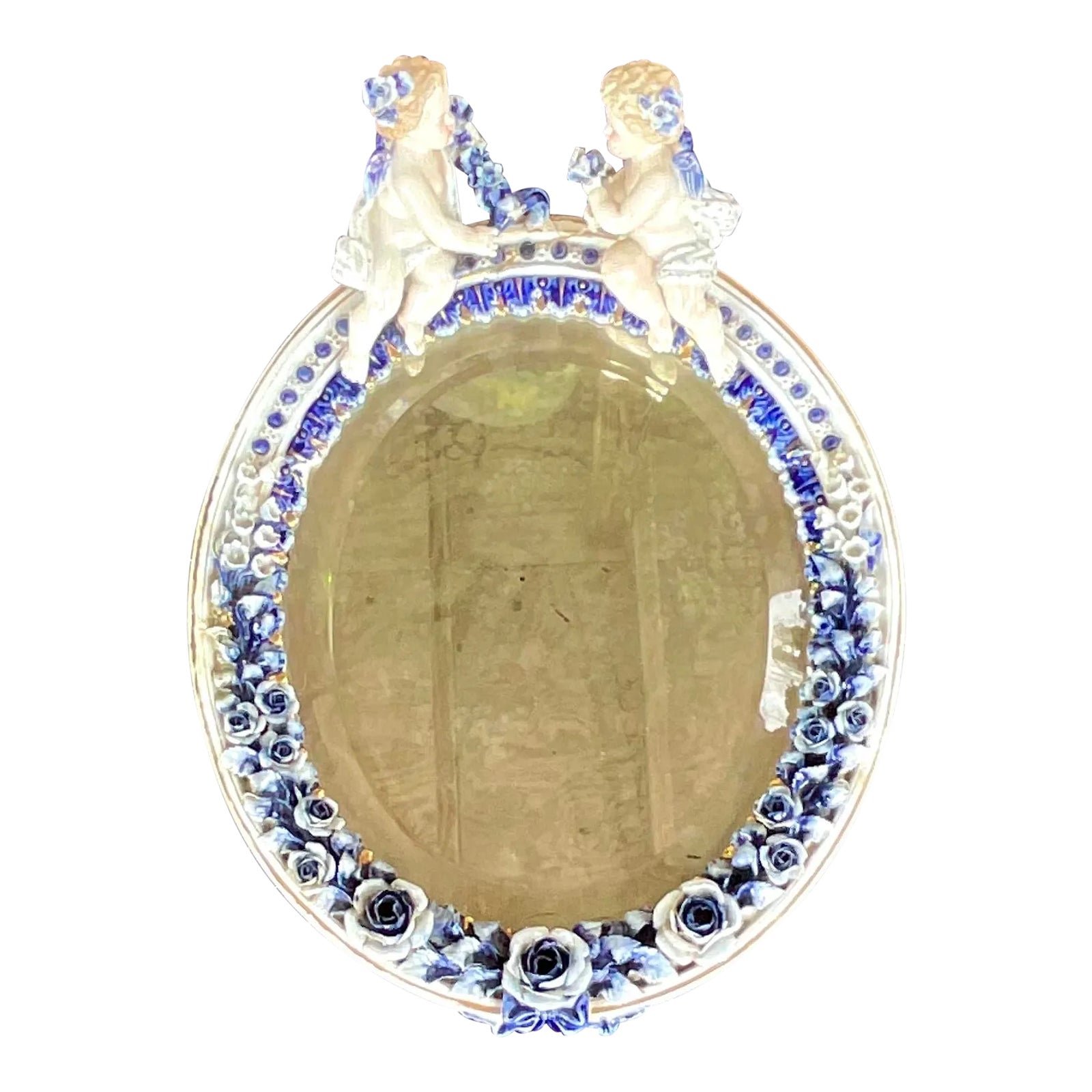 Vintage Boho Glazed Ceramic Putti Cherub Mirror