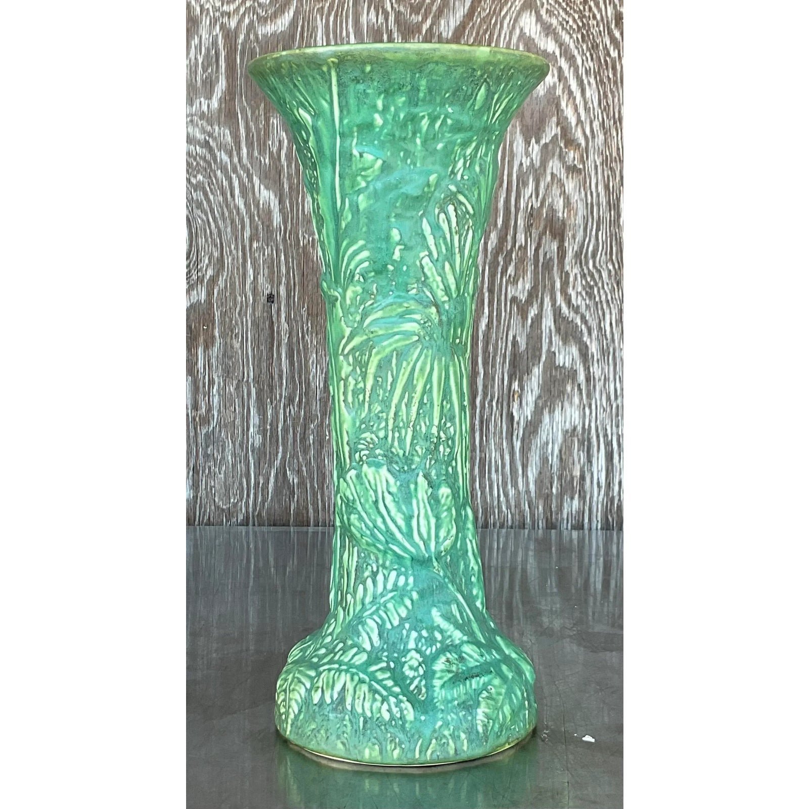 Vintage Boho Weller Pottery Tall Vase - Top view