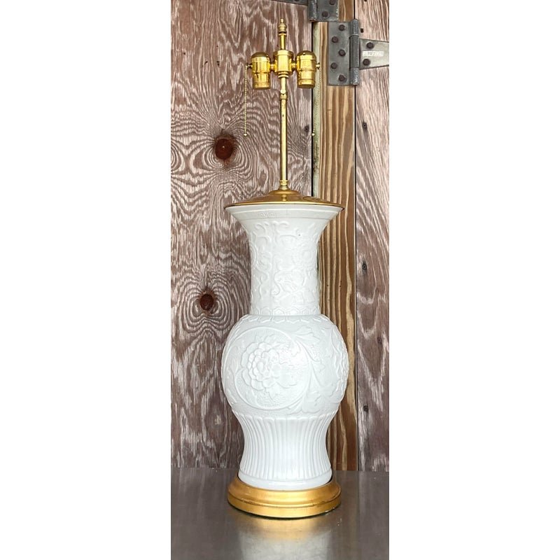 Vintage Regency Blanc De Chine Glazed Ceramic Lamp - Back view