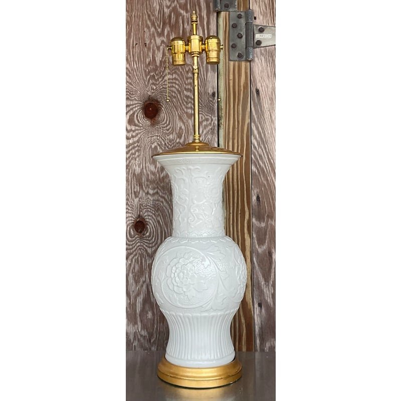 Vintage Regency Blanc De Chine Glazed Ceramic Lamp - Top view
