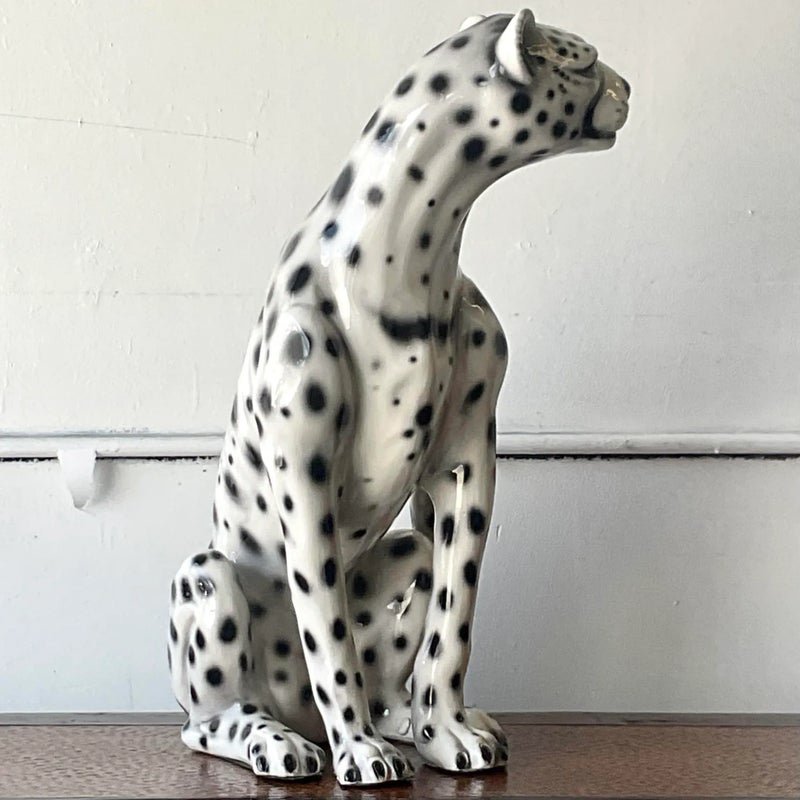 Vintage Boho Italian Glazed Ceramic Cheetah - Top view