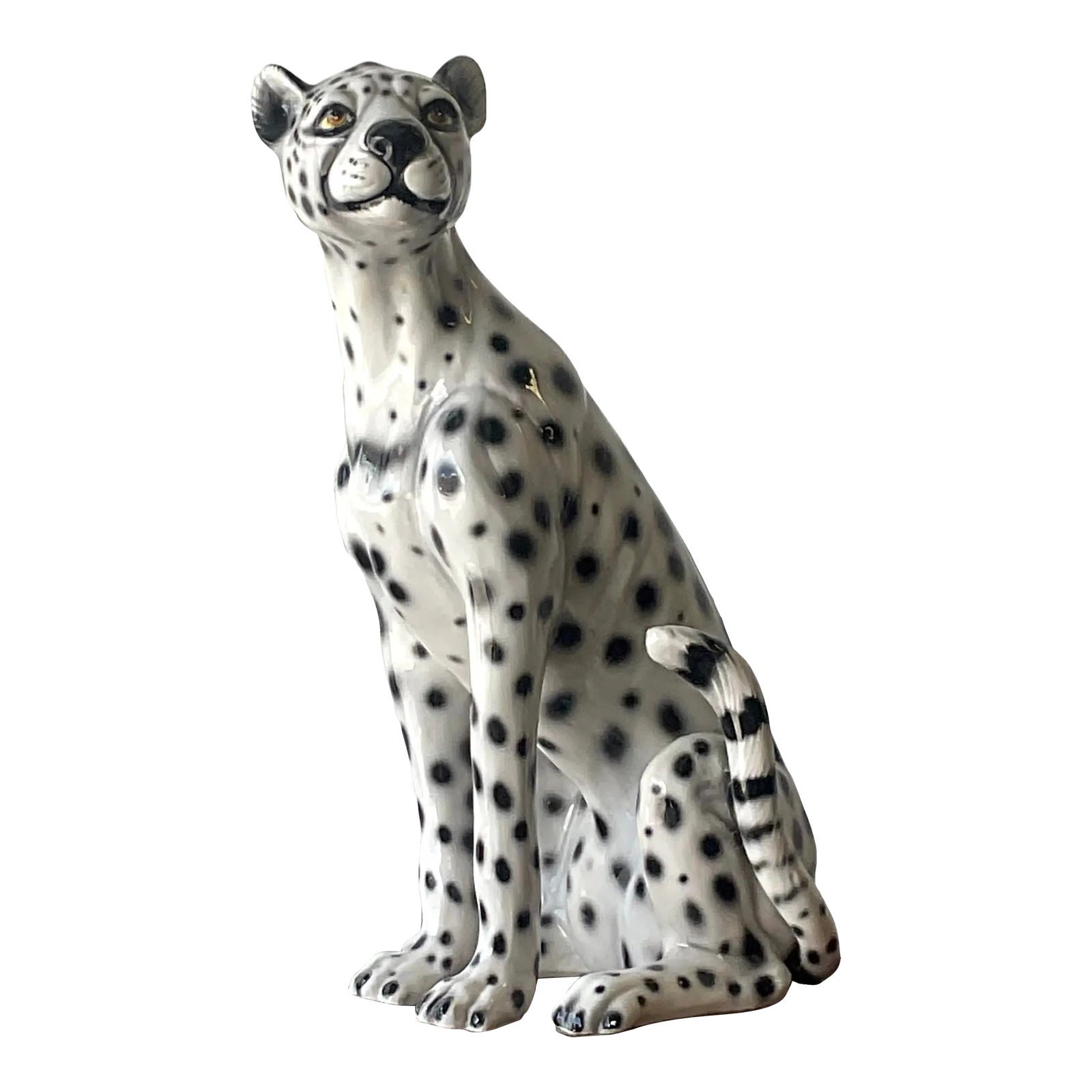 Vintage Boho Italian Glazed Ceramic Cheetah