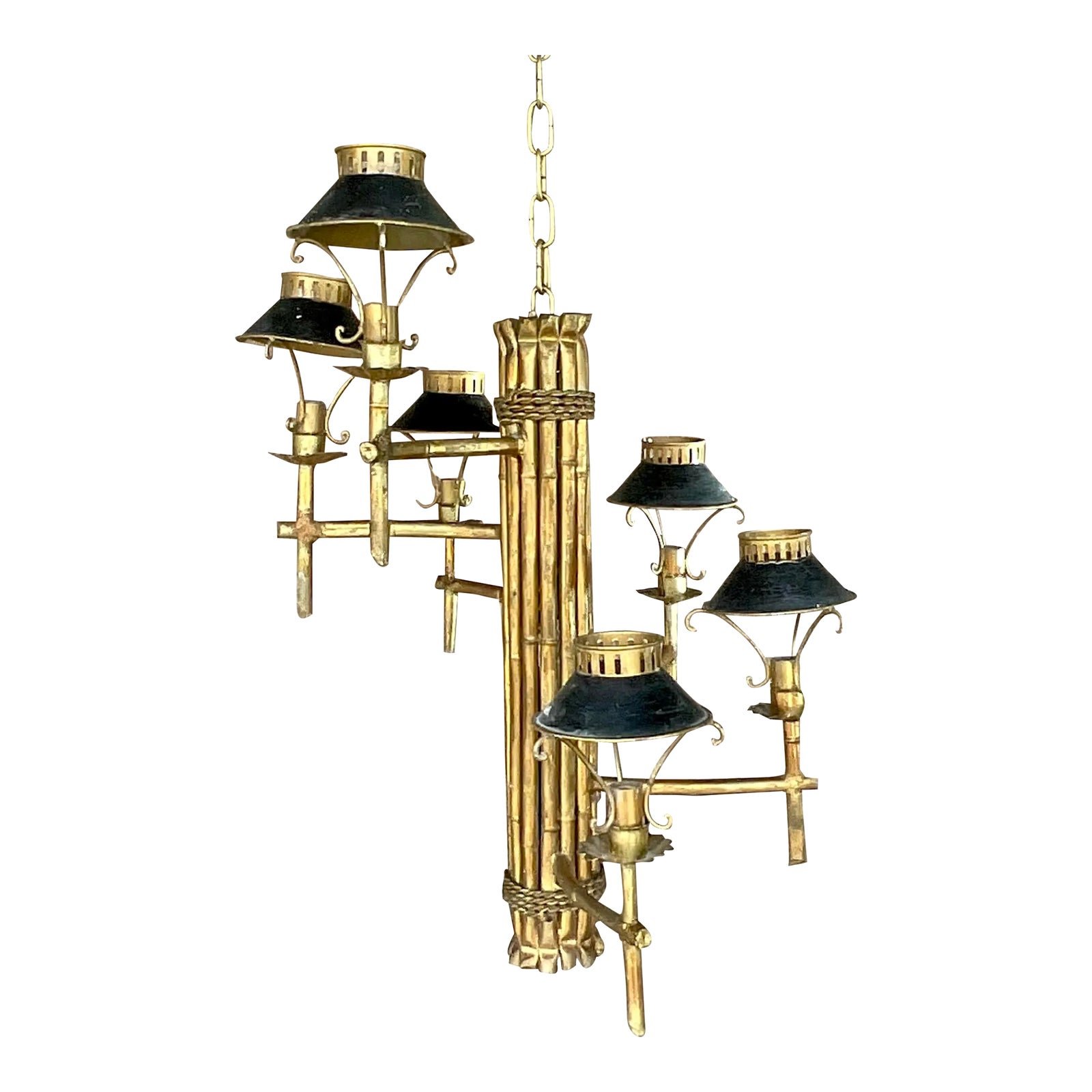 Vintage Late 20th Century Regency Gilt Bamboo Spiral Chandelier