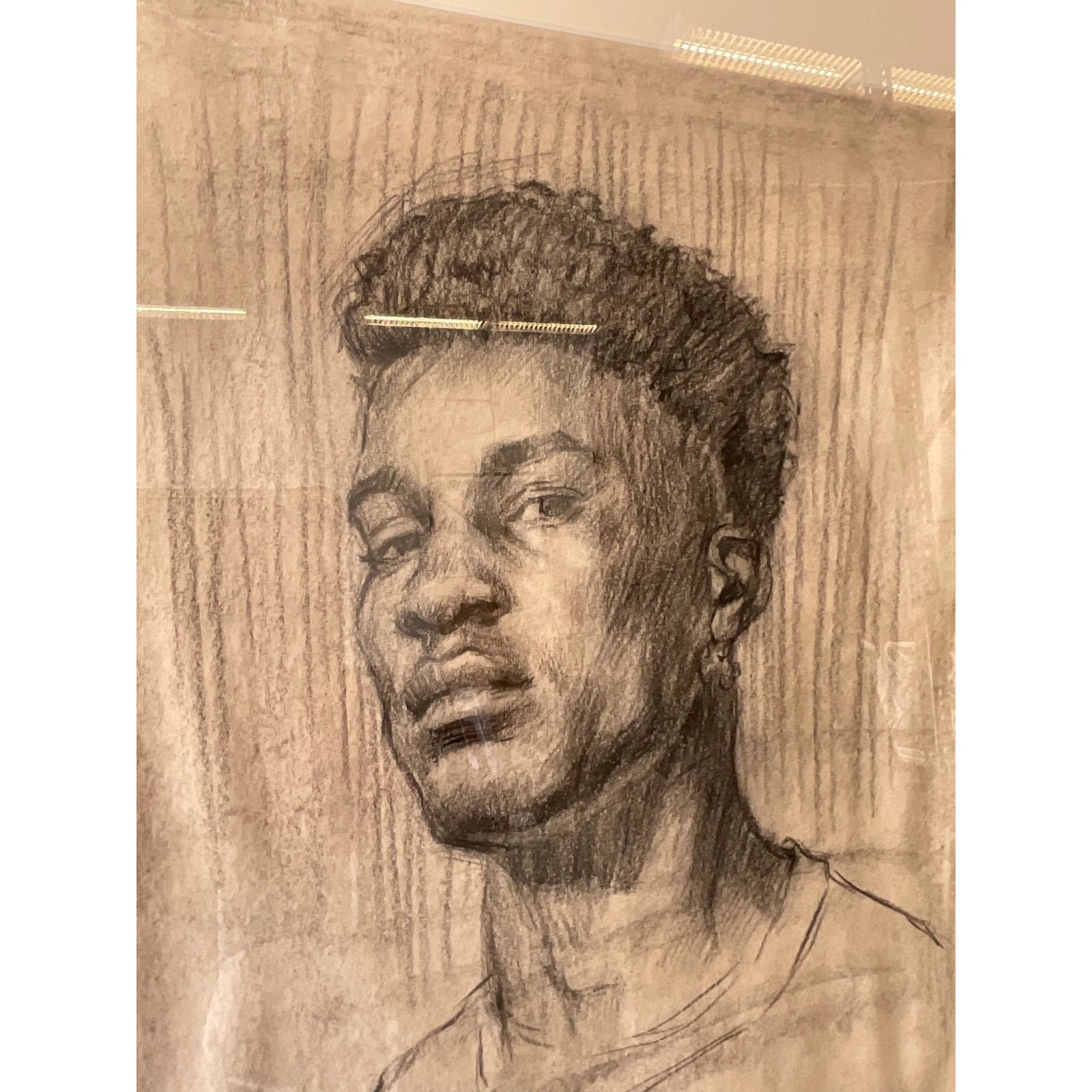 Vintage Portrait Original Pencil Drawing of a Young Man - Side view