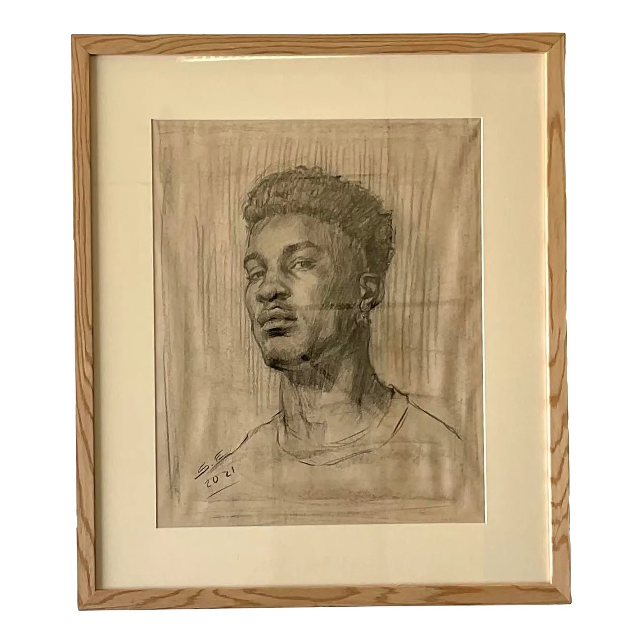 Vintage Portrait Original Pencil Drawing of a Young Man