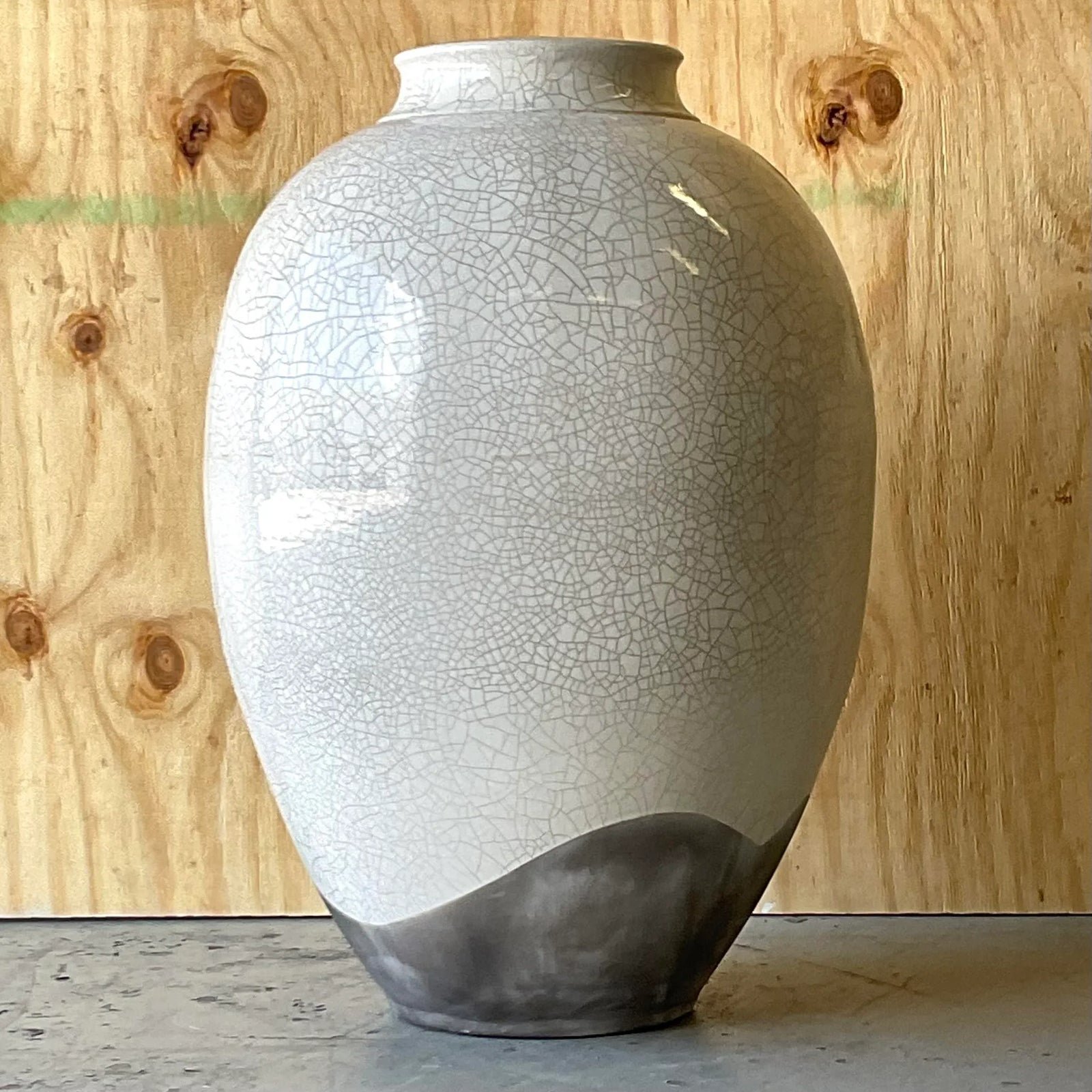 Vintage Boho Crackle Glaze Raku Floor Vase - Top view