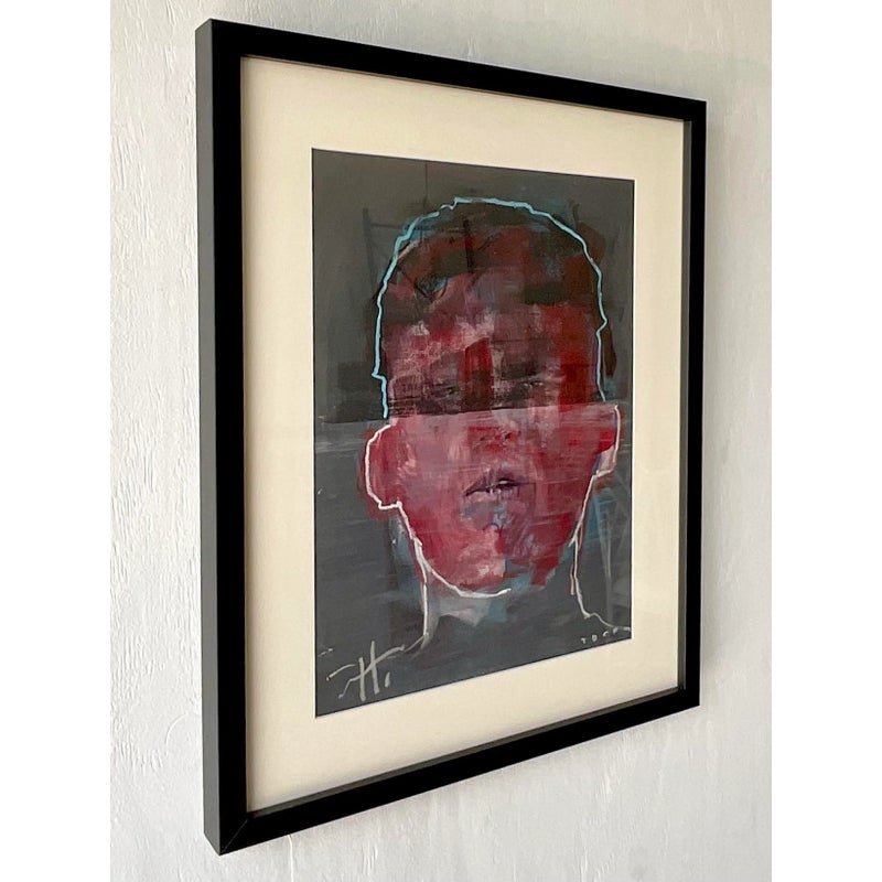 Vintage Abstract Original Signed Oil Portrait Painting on Paper - Back view