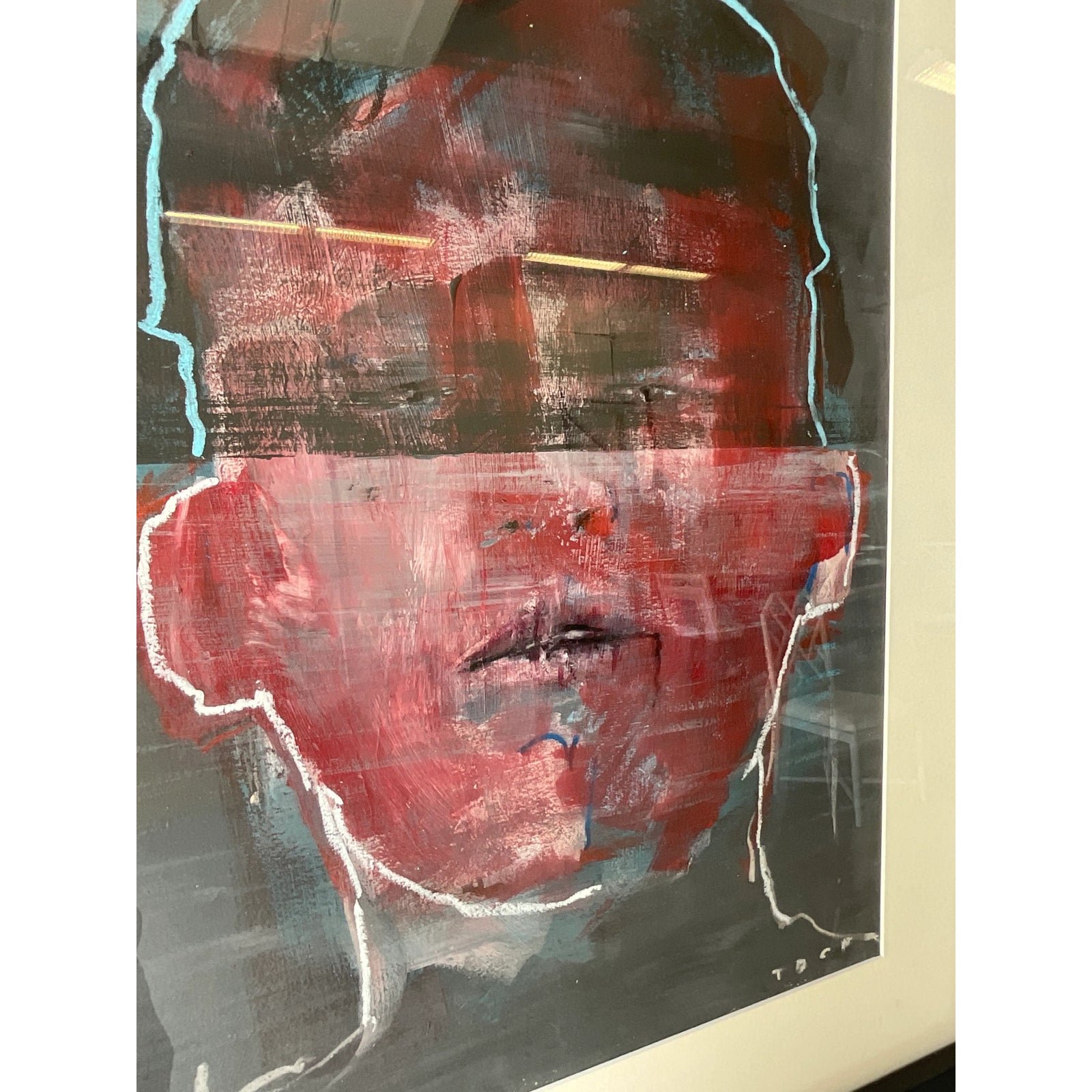 Vintage Abstract Original Signed Oil Portrait Painting on Paper - Top view