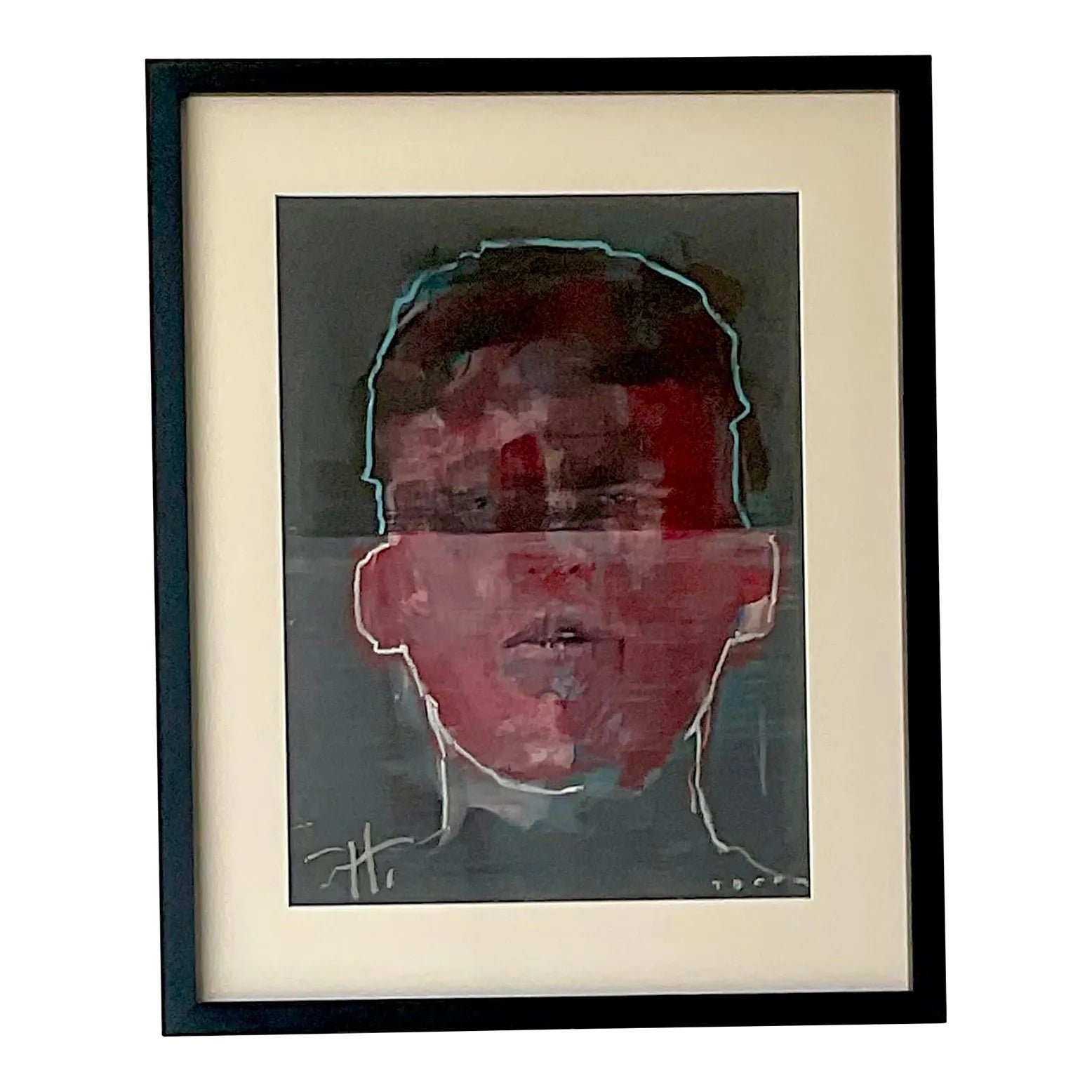 Vintage Abstract Original Signed Oil Portrait Painting on Paper