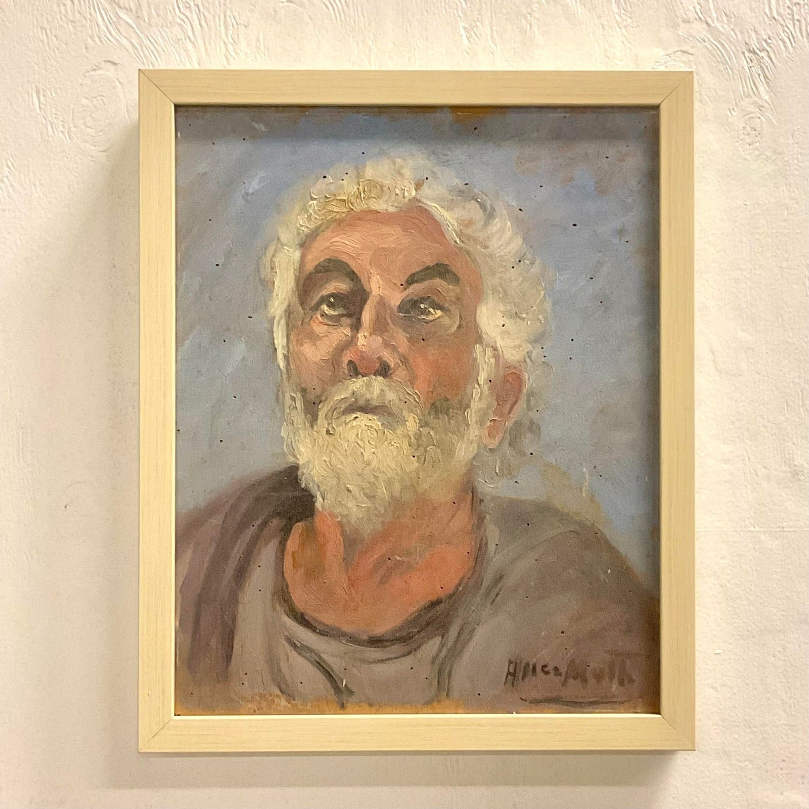 Vintage Boho Signed Original Oil Portrait on Board - Top view