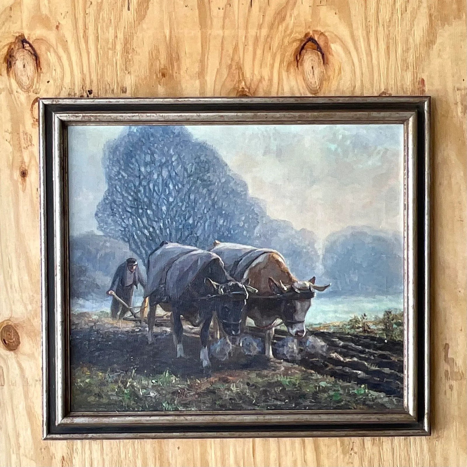 Vintage Boho Original Oil Pastoral Painting Signed Eugen Osswald - Side view