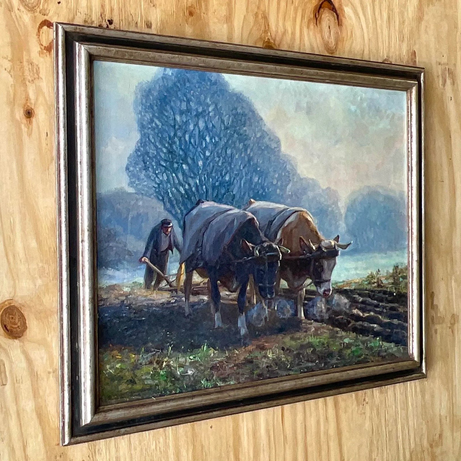 Vintage Boho Original Oil Pastoral Painting Signed Eugen Osswald - Back view