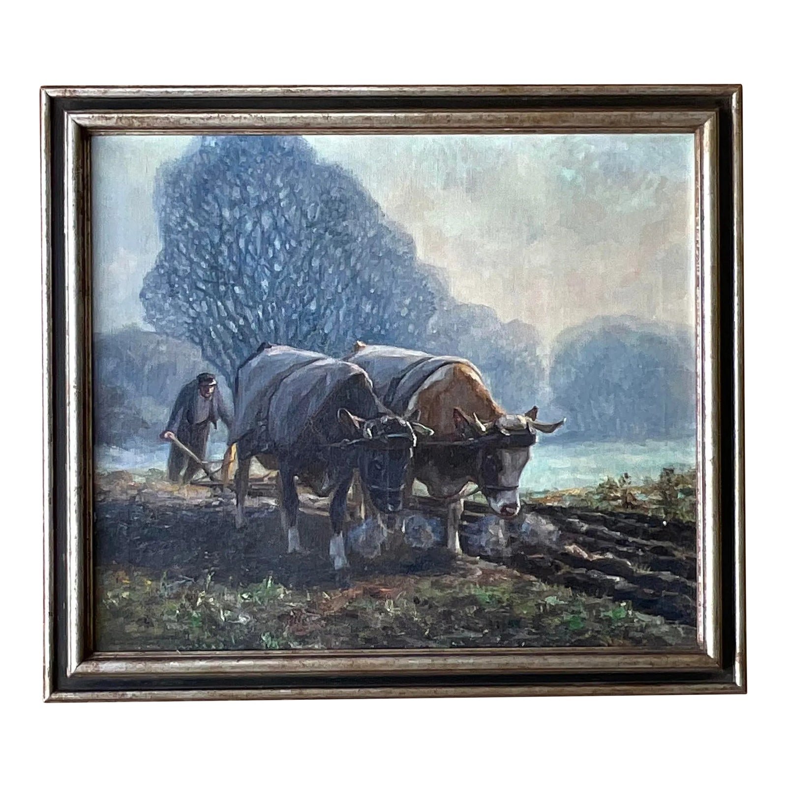 Vintage Boho Original Oil Pastoral Painting Signed Eugen Osswald