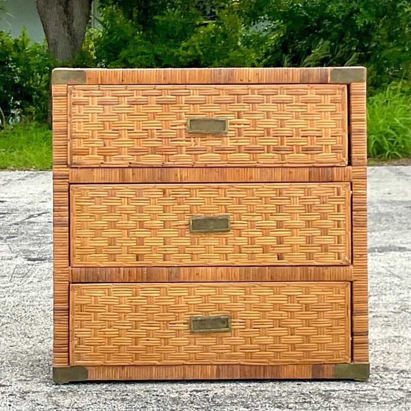 Late 20th Century Vintage Coastal Wrapped Rattan Chest of Drawers - Top view