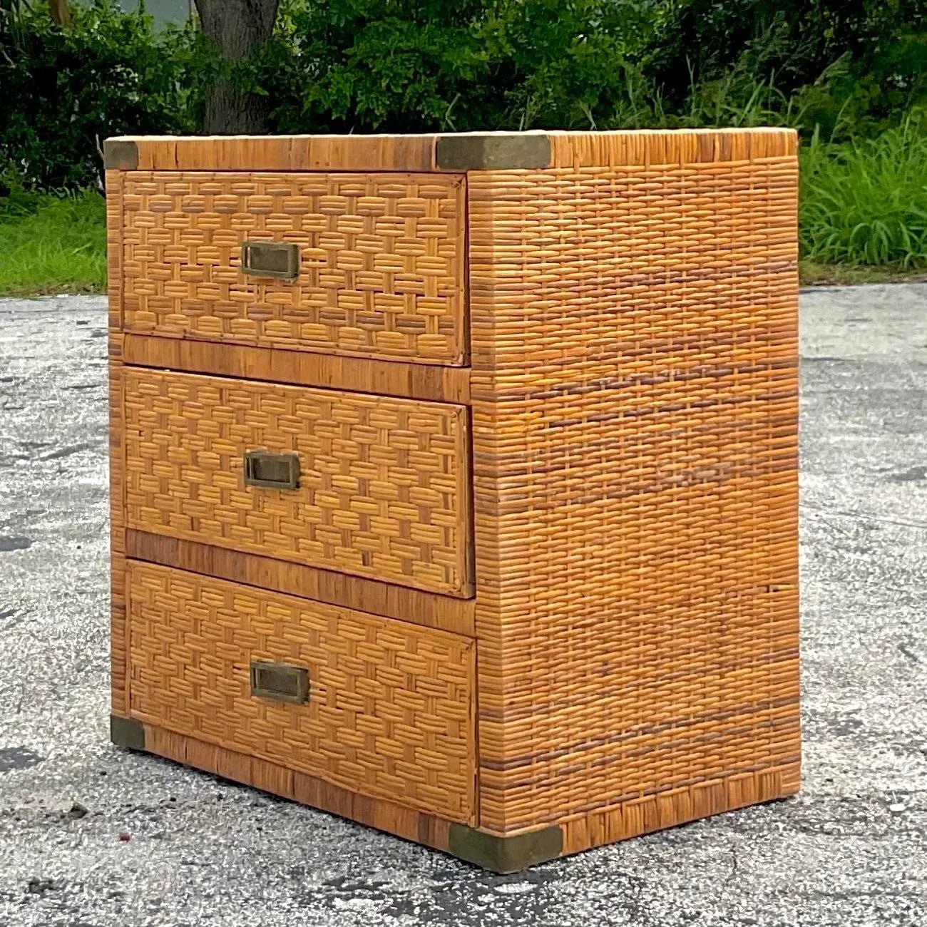 Late 20th Century Vintage Coastal Wrapped Rattan Chest of Drawers - Back view
