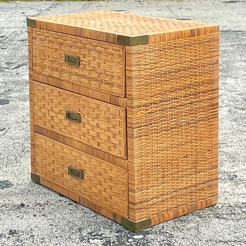 Late 20th Century Vintage Coastal Wrapped Rattan Chest of Drawers - Detail view