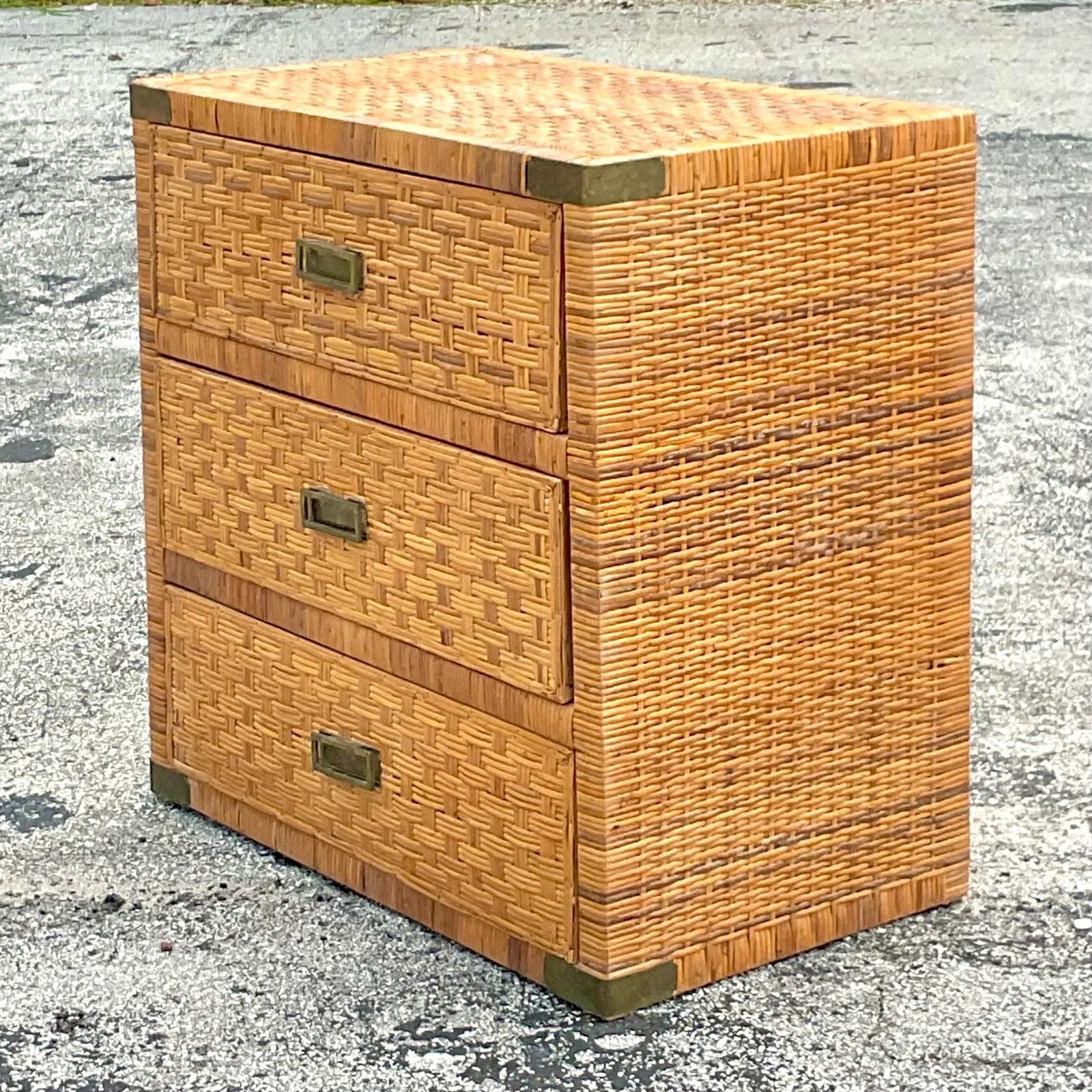 Late 20th Century Vintage Coastal Wrapped Rattan Chest of Drawers - Side view