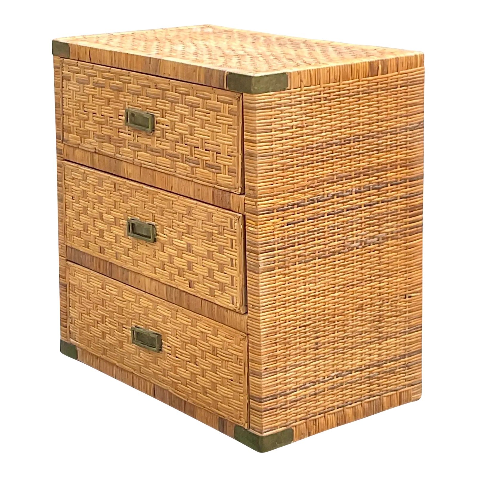 Late 20th Century Vintage Coastal Wrapped Rattan Chest of Drawers