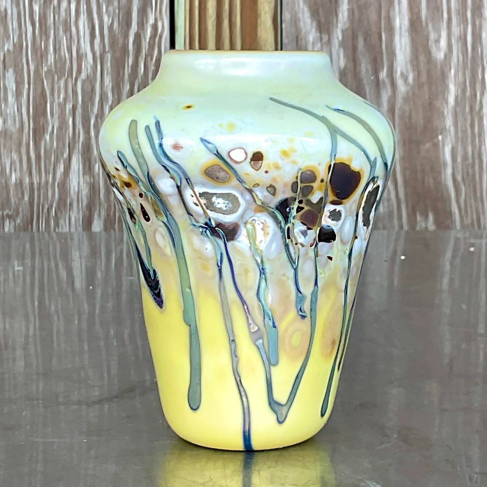 Vintage Boho Abstract Art Glass Vase - Top view