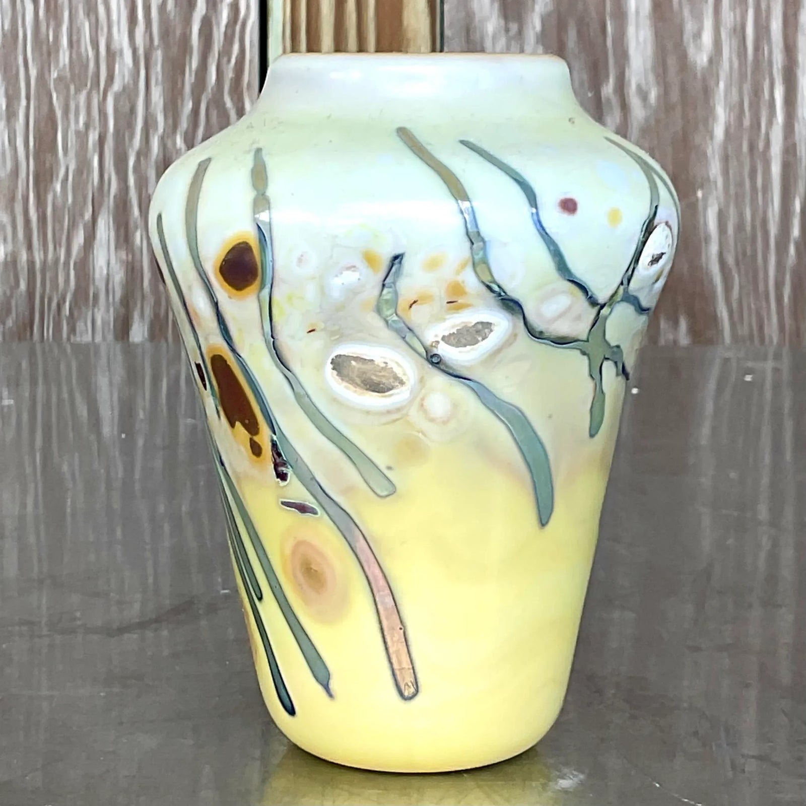 Vintage Boho Abstract Art Glass Vase - Detail view