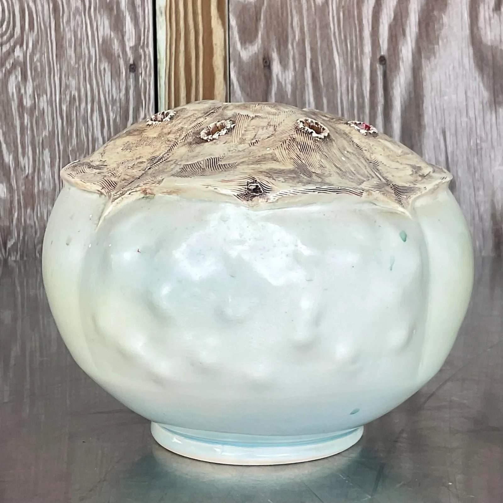 Vintage Boho Signed Studio Pottery Vase - Top view