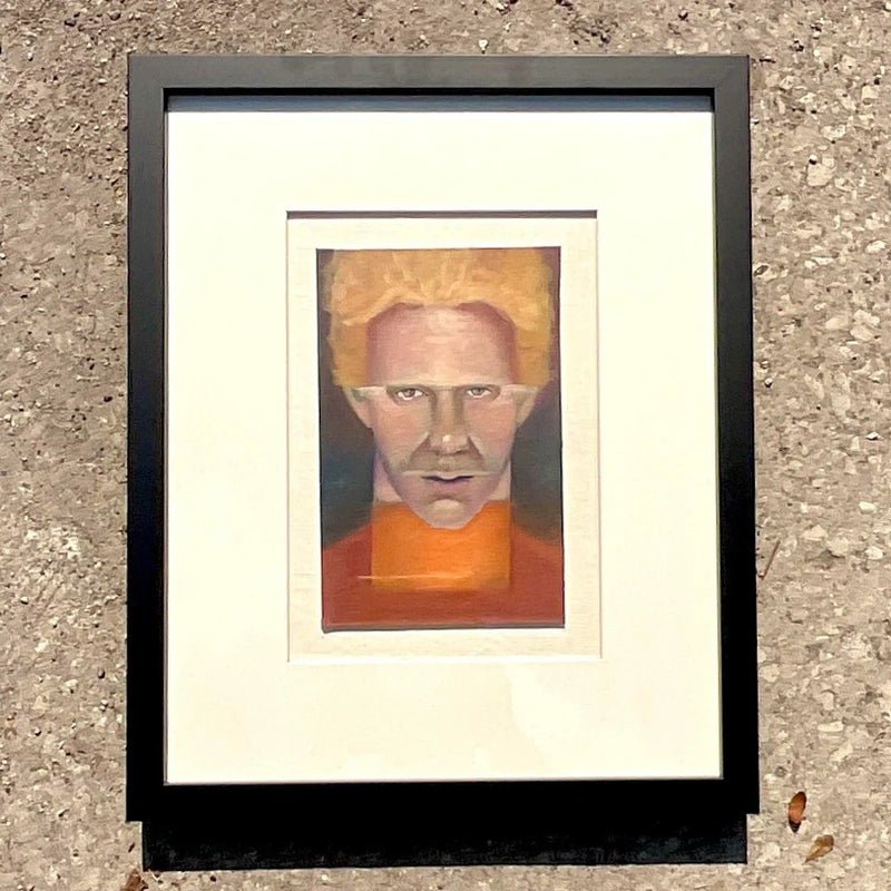 Vintage Boho Signed Original Oil Portrait on Board - Side view