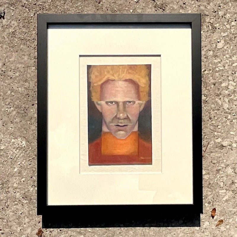 Vintage Boho Signed Original Oil Portrait on Board - Back view