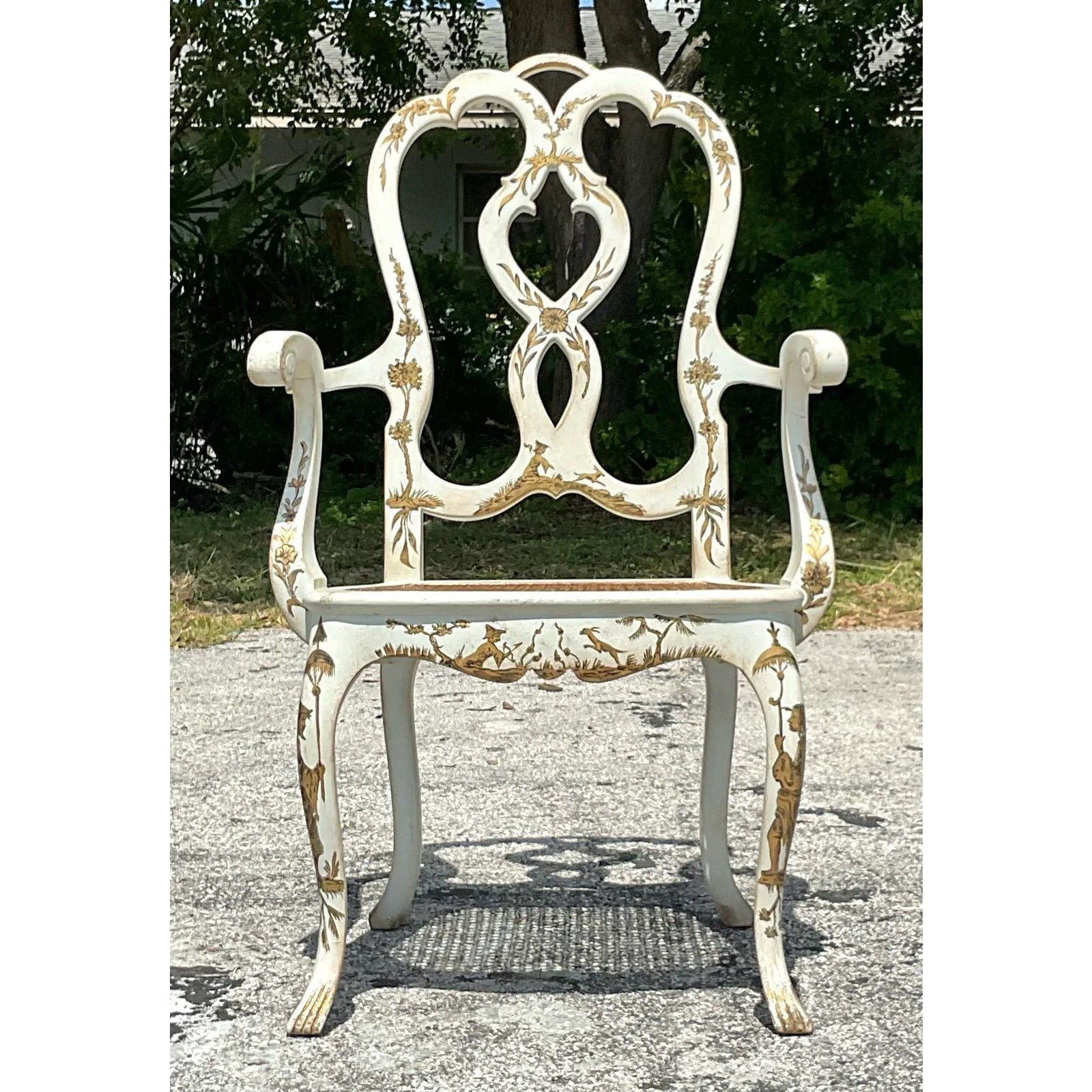 Vintage Regency Chinoiserie Chippendale Arm Chair - Back view