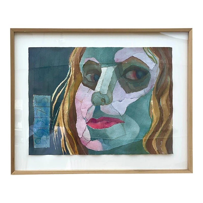 Vintage Boho Signed Original Mixed Media Painting