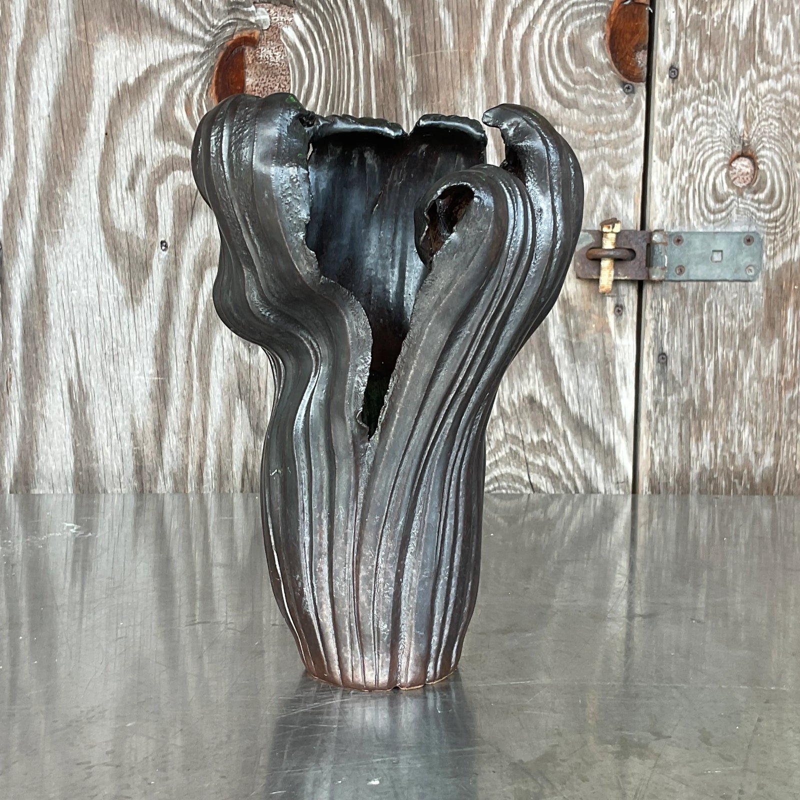 Vintage Boho Signed Studio Pottery Vase - Side view
