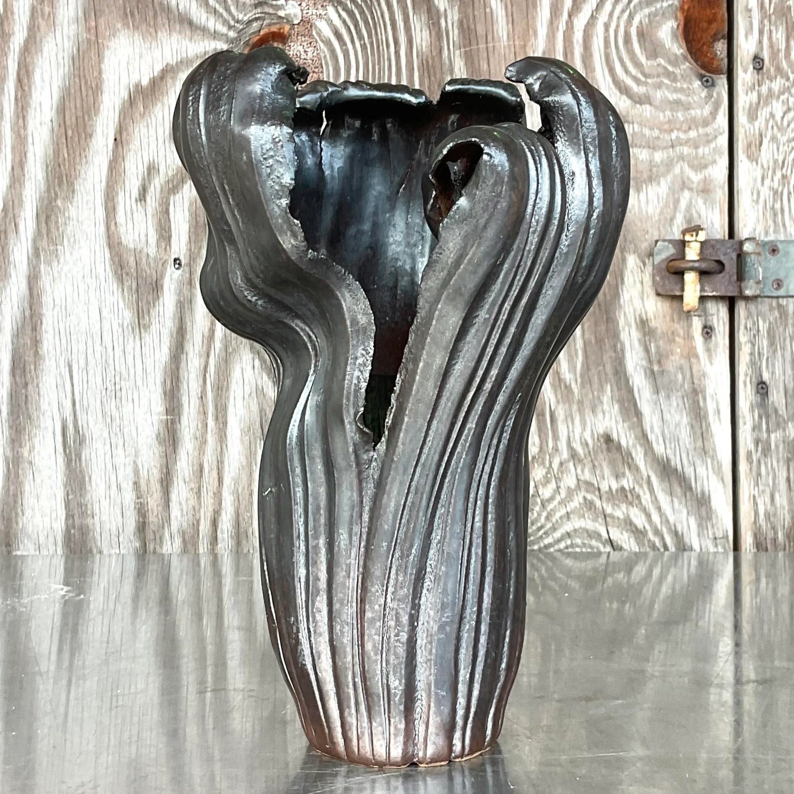 Vintage Boho Signed Studio Pottery Vase - Back view