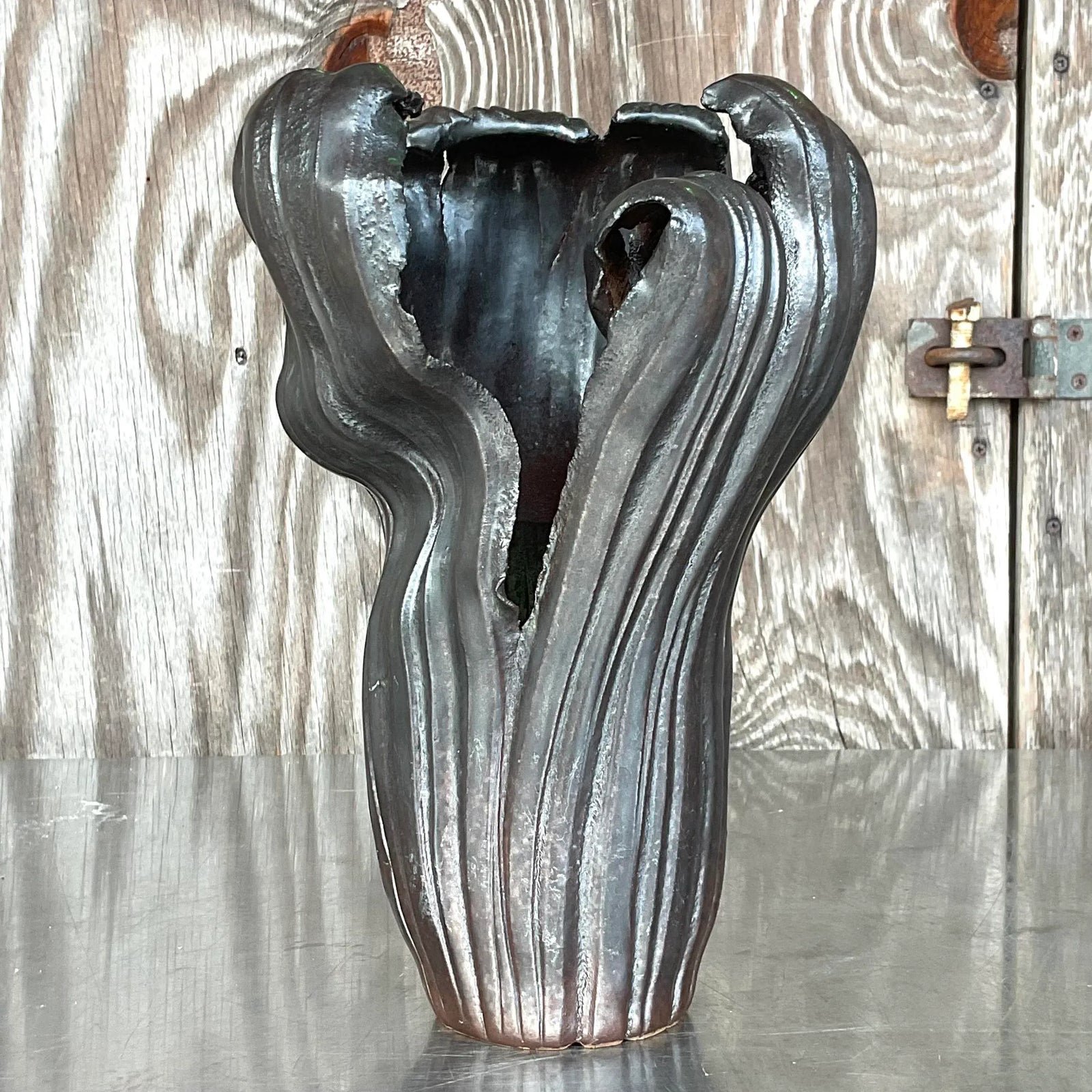 Vintage Boho Signed Studio Pottery Vase - Top view