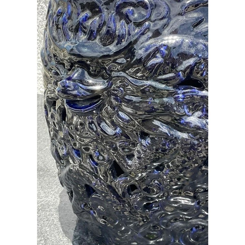 Vintage Boho Glazed Ceramic Dragon Stools - a Pair - Top view